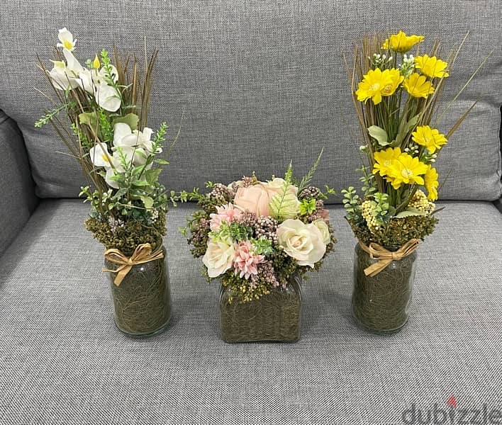 Three Artificial Flower Pots 0