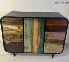 Reclaimed steel and wood cabinet, 3 doors 120x75x40cm 0