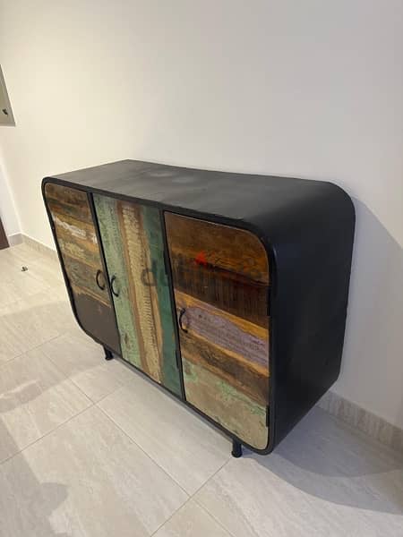 Reclaimed steel and wood cabinet, 3 doors 120x75x40cm 1