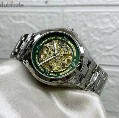 Stylish Fitron Skeleton Automatic Watch – Green Bezel & Golden Gears