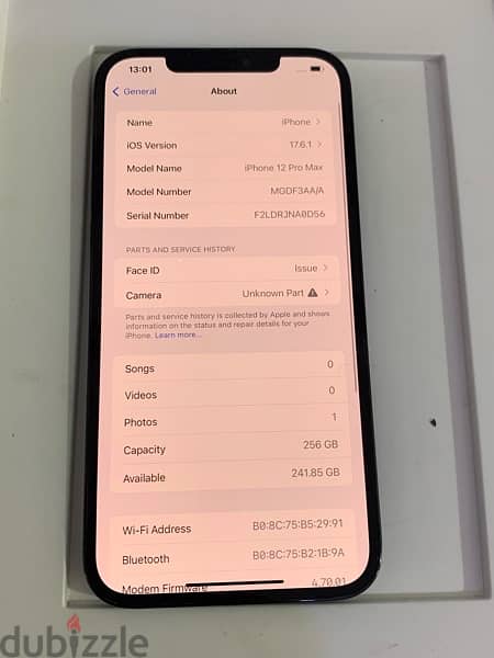 iPhone 12 Pro Max 256gb battery 87% only camara change 7