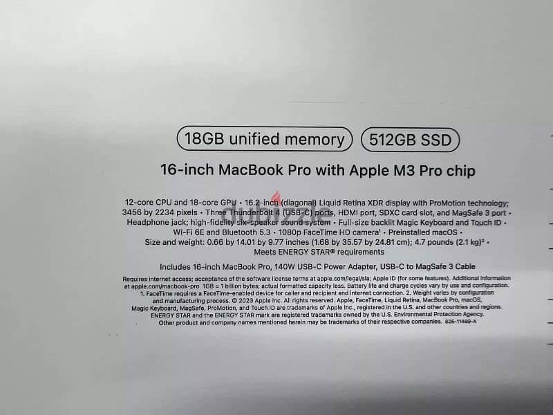 New sealed 2023 Apple MacBook Pro 16" M3 Pro 18GB Ram Ram 512GB SSD 1