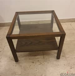 2 wooden side tables with glass top