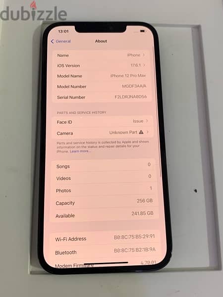 iPhone 12 Pro Max 256gb battery 87% only front camera change Face issu 12