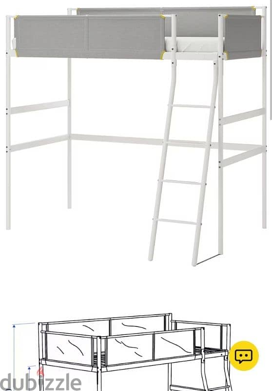 Loft bed frame, white/light grey, 90x200 cm 0