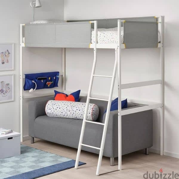 Loft bed frame, white/light grey, 90x200 cm 2