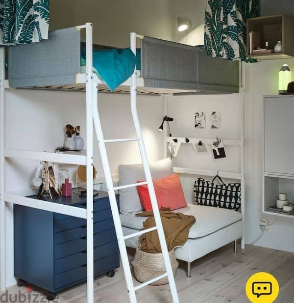 Loft bed frame, white/light grey, 90x200 cm 3