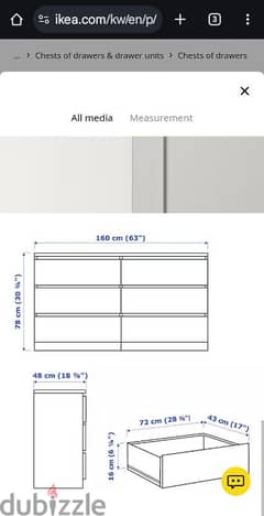 Chest of 6 drawers, white, 160x78 cm 0