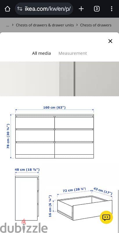 Chest of 6 drawers, white, 160x78 cm 0