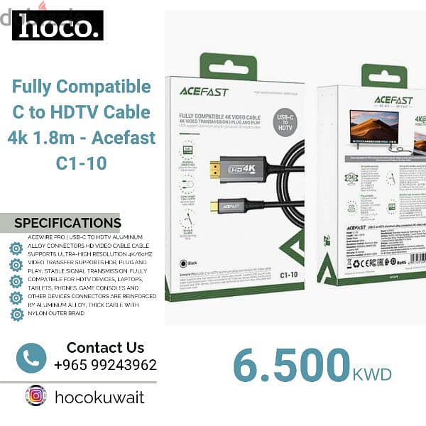 Fully Compatible C to HDTV Cable 4k 1.8m - Acefast C1-10 0