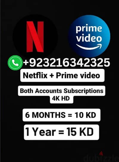 Netflix + prime video offers both Account 6 Month 1 year subscription