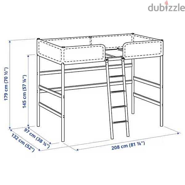 TUFFING Loft bed frame, dark grey, 90x200 cm 2