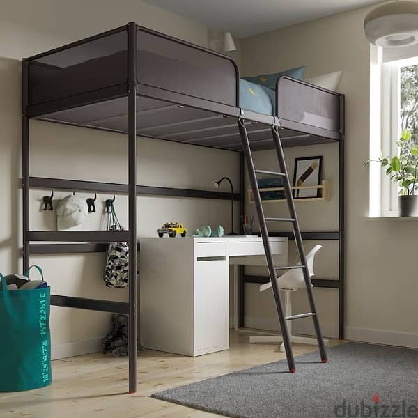 TUFFING Loft bed frame, dark grey, 90x200 cm 0