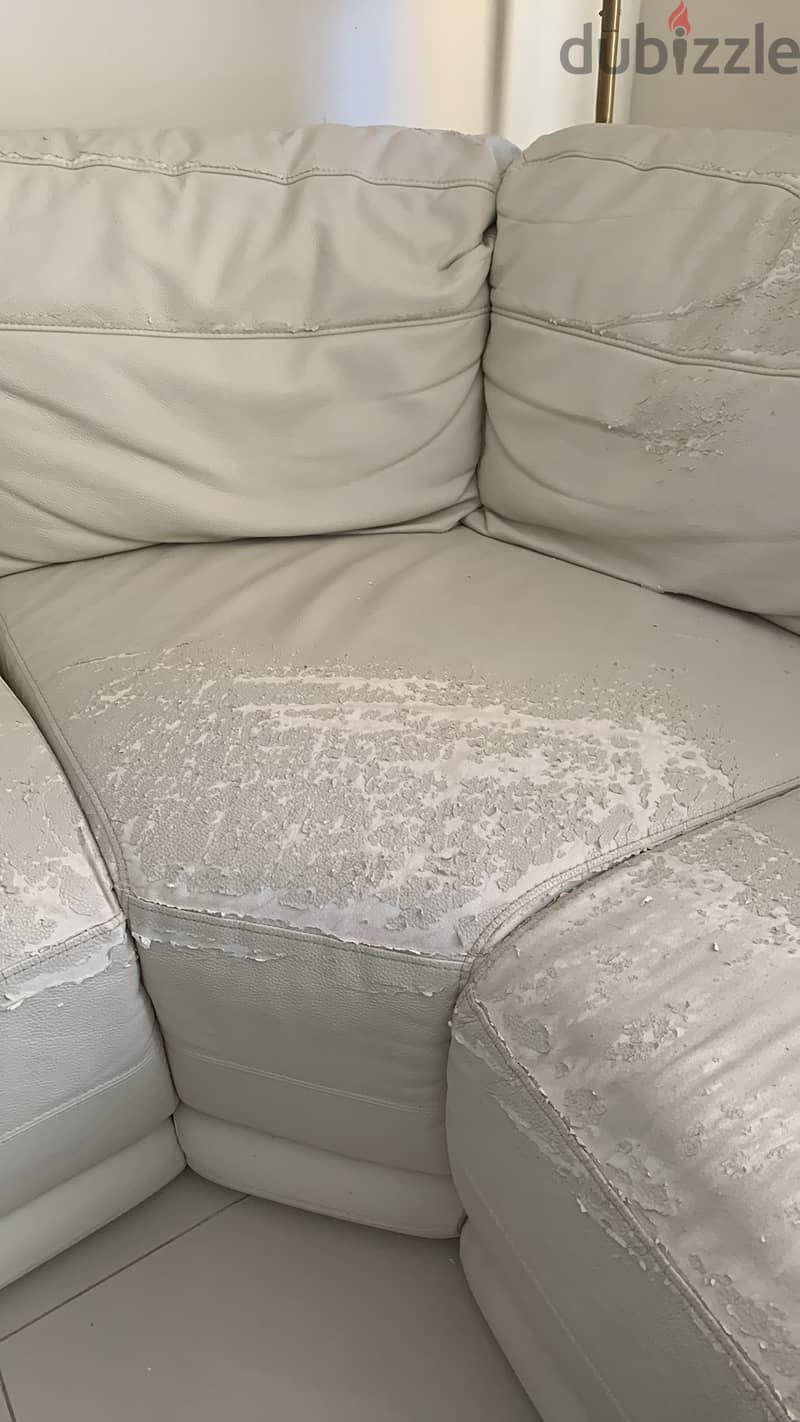 White Leather  l shape sofa 0