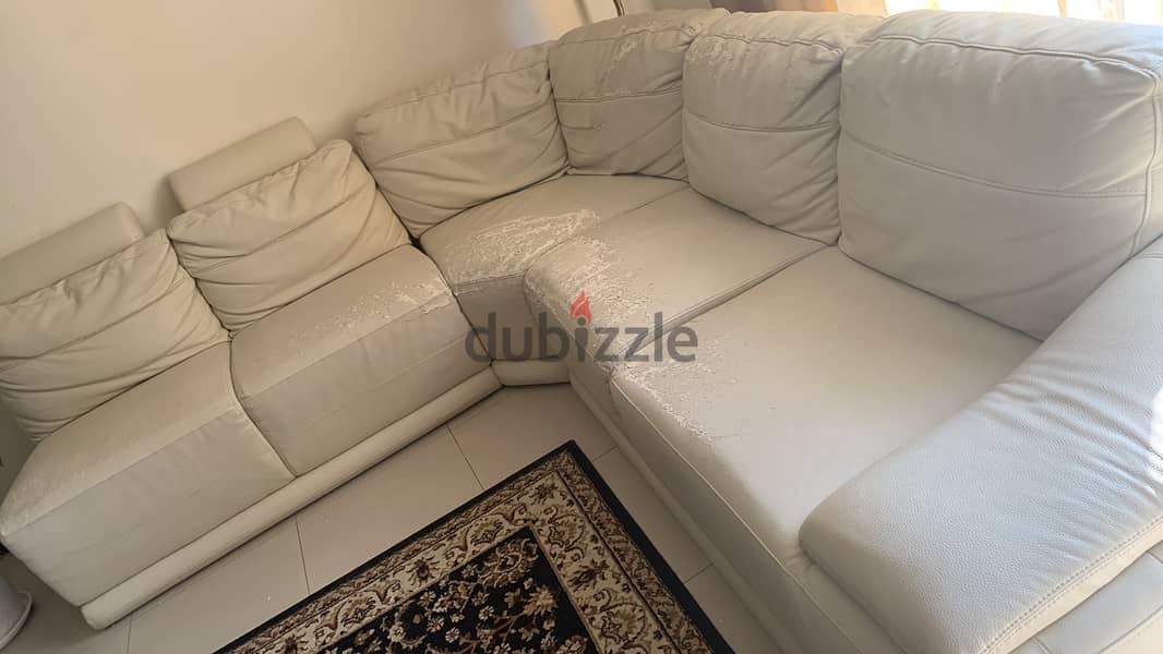 White Leather  l shape sofa 1