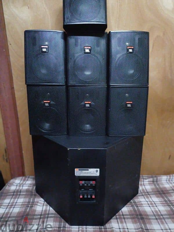 jbl subwoofer and 7 satellite speakers 0