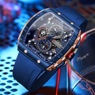 CURREN Luxury Chronograph Sports Watch - Blue and Rose Gold