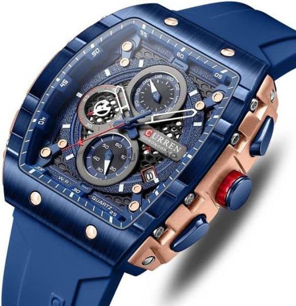 CURREN Luxury Chronograph Sports Watch - Blue and Rose Gold 2