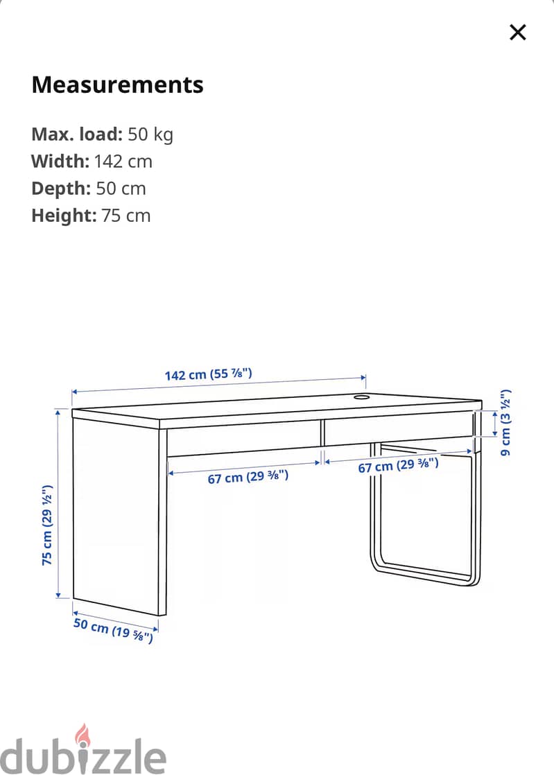 Ikea MICKE Study Table Desk with Drawers White 142x50 cm 7