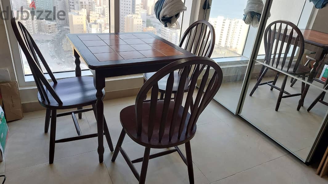 Wooden Table & 3-Chair Set and Glass Table for sale 2