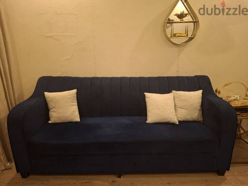 sofa set blue velvette 1