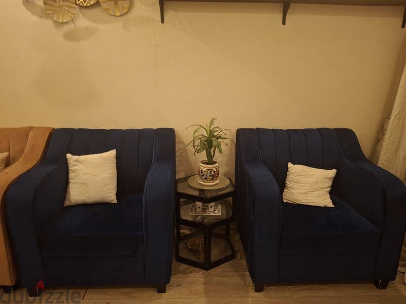 sofa set blue velvette 2