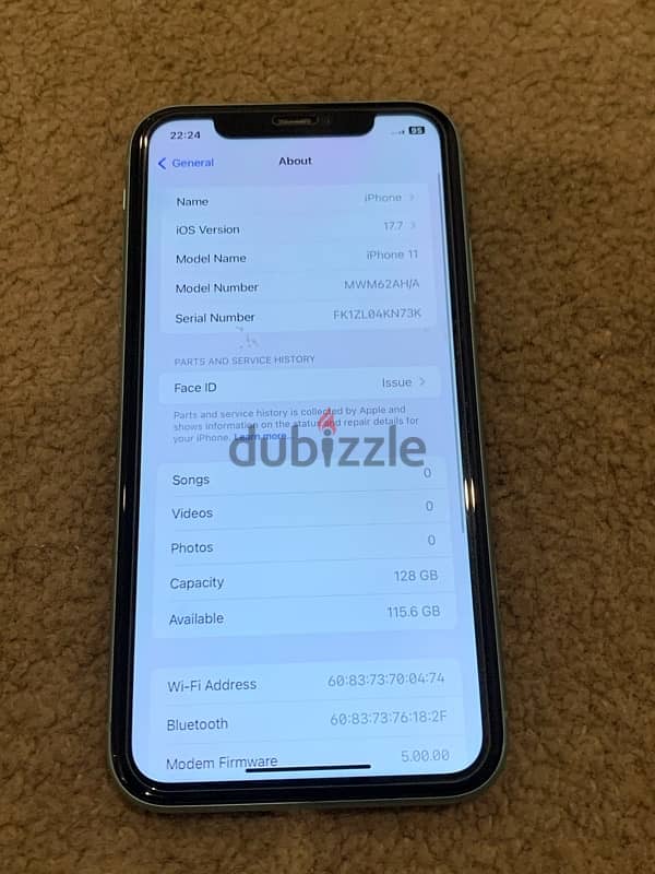 iPhone 11 …128gb battery 84% not open phone but face lock not working 11