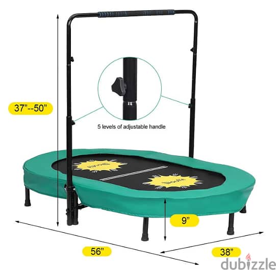 Used and dismantled Kids double Trampoline with adjustable handle bar 1