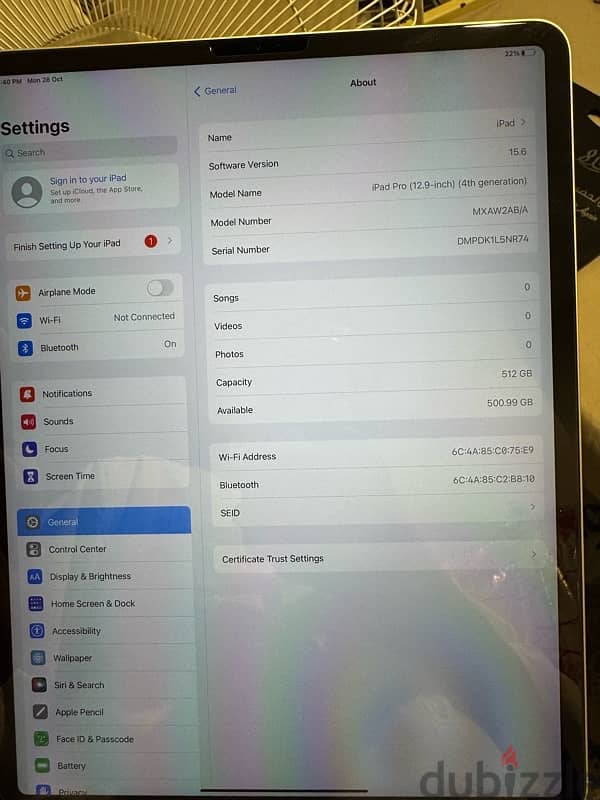 iPad Pro 512GB 12.9 screen 4 generation 6