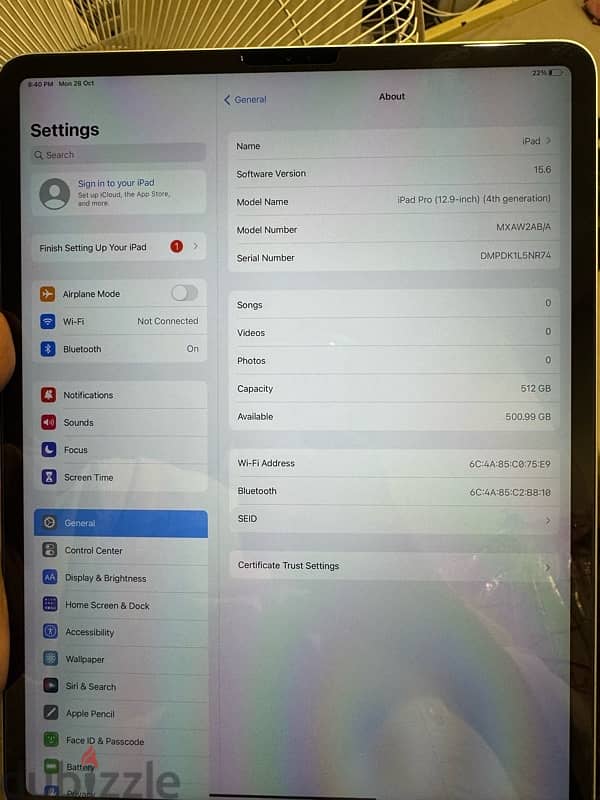 iPad Pro 512GB 12.9 screen 4 generation 7