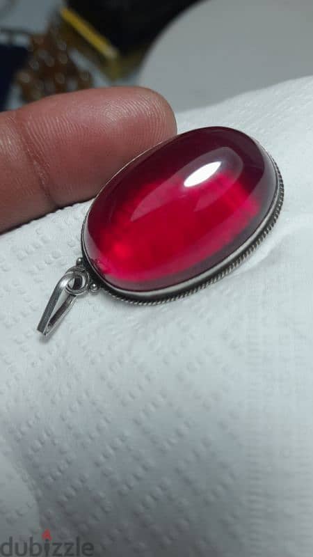 vintage red stone silver pendant 1