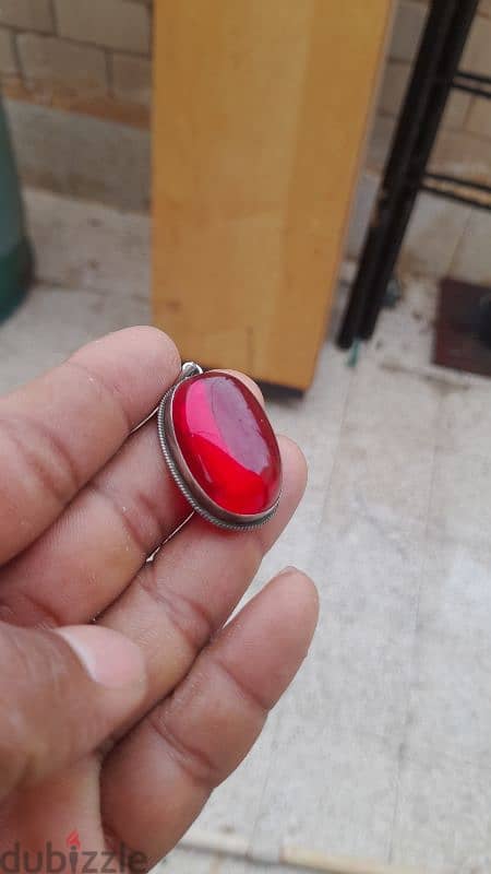 vintage red stone silver pendant 3