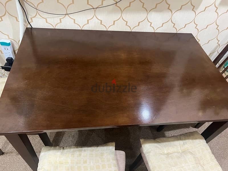 Dining table, storage drawers and swing chair with rug for sale 0