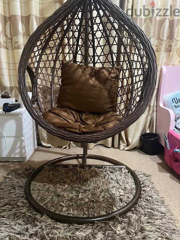 Dining table, storage drawers and swing chair with rug for sale 3