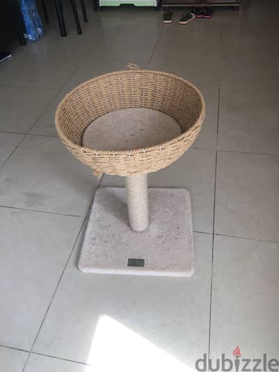 Wooden Cat Tower – Rattan Cat Tree with Rattan Baskets,