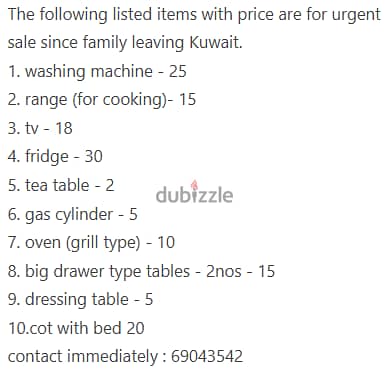 HOME APPLIANCES AND HOME FURNITURE FOR URGENT SALE