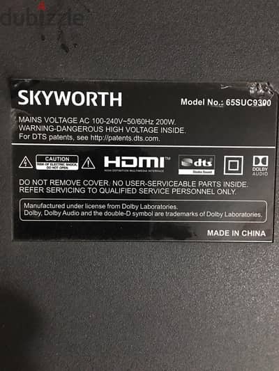 SKYWORTH TV65" broken screen