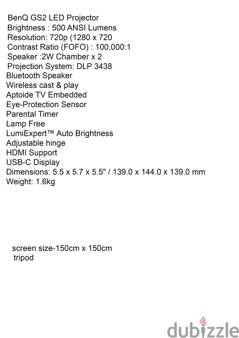 BenQ GS2 LED Projector+screen+stand for sale 1