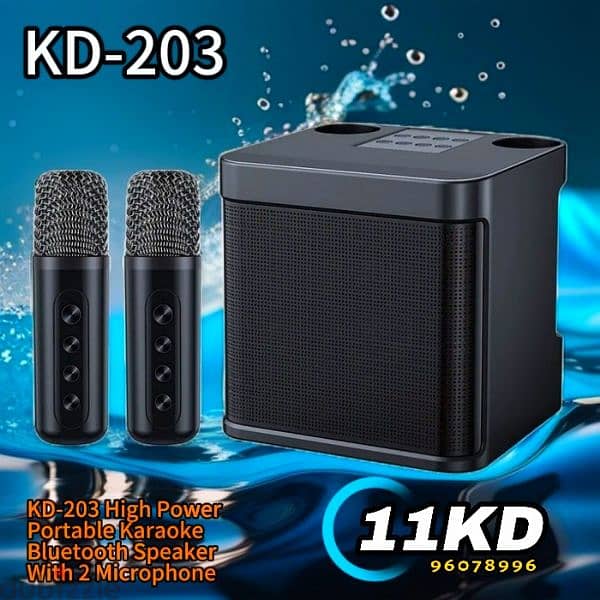 KD-203 High Power Portable Karaoke Bluetooth Speaker With 2 Microphone 0