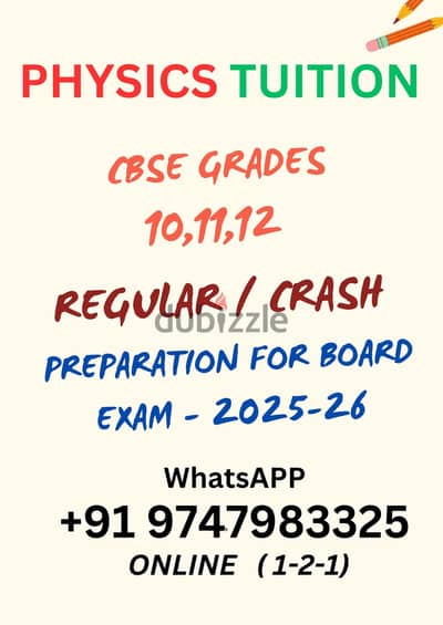 TUITION PHYSICS  Grds : 10,11,12   CBSE -  WhatsApp : +91 9747983325