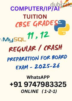 TUITION  COMPUTER SCIENCE /IP  (1-2-1) WhastsApp : +91 9747983325 0