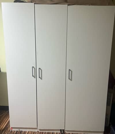 White 3-Door Cupboard – Engineered Wood Storage Cabinet