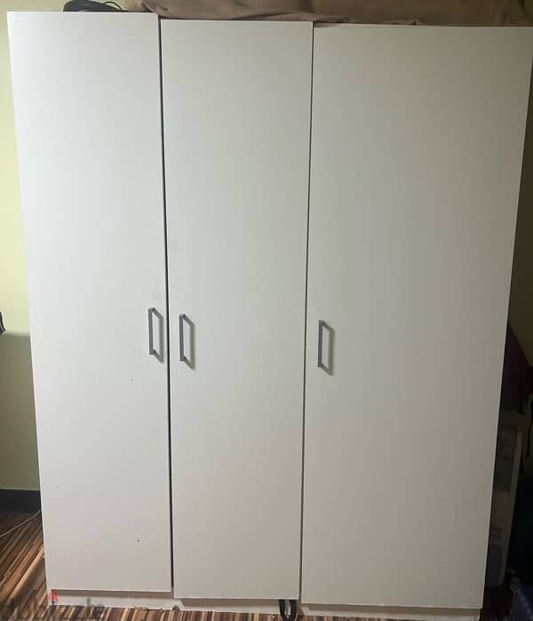 White 3-Door Cupboard – Engineered Wood Storage Cabinet 0