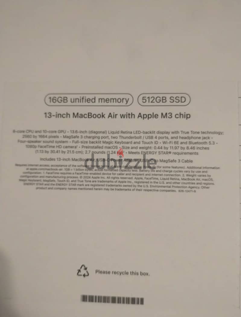 Apple Macbook Air M3 13.6in 9