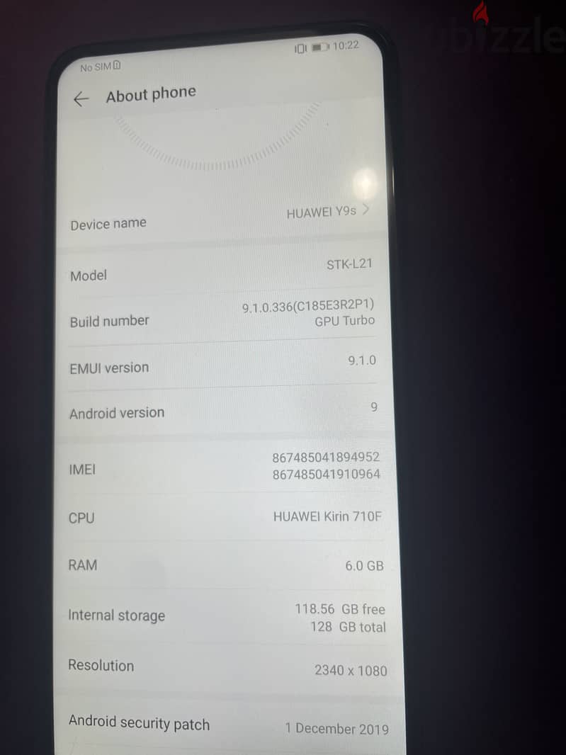 هواوي y9s ram6 128 خطين بسعر مميز ٢٥دينار كاميرا سلايد 2