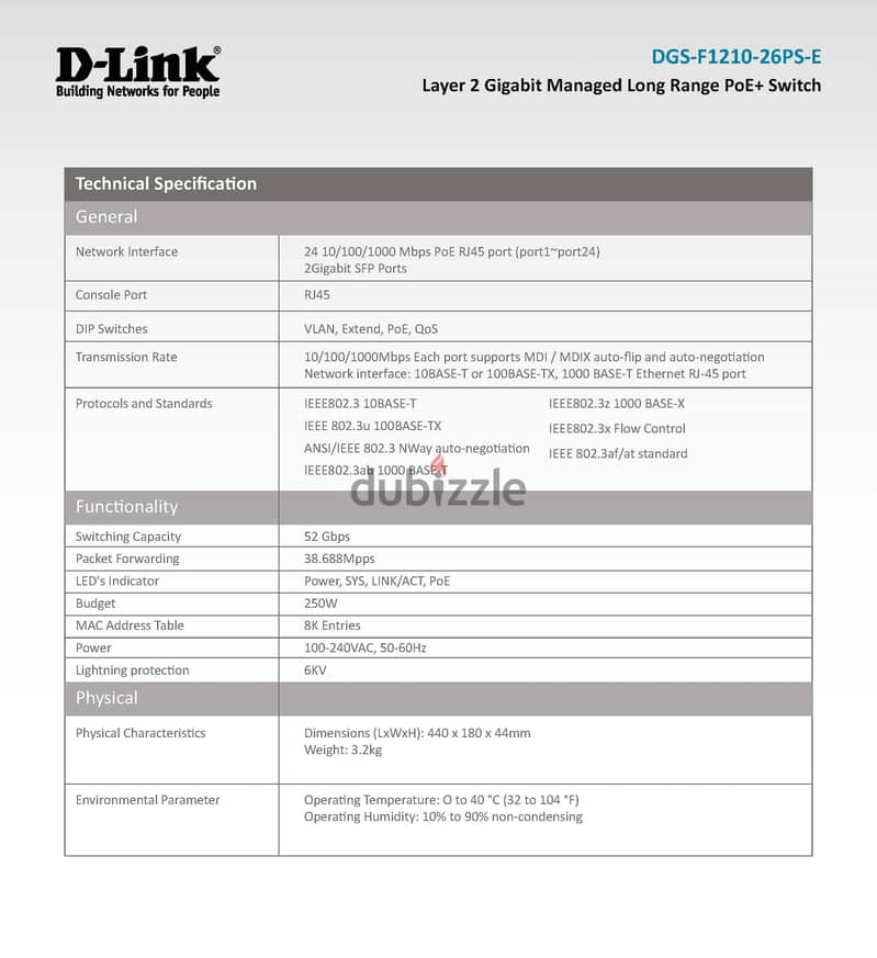 Dlink 24 Port POE+ Smart switch DGS-F1210-26PS-E 250Watt 2