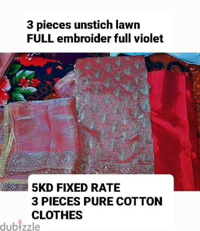 3 pieces lawns full embroider unstich clothes