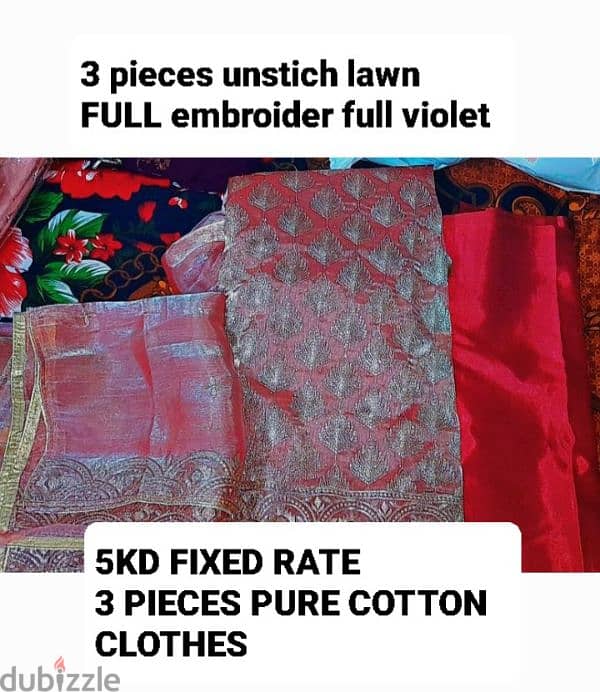 3 pieces lawns full embroider unstich clothes 0