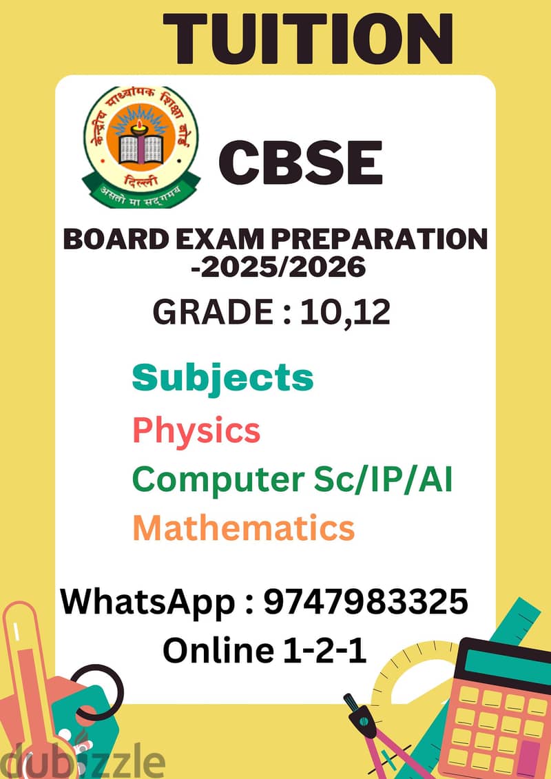 TUITION Board Exam CBSE 10,12 -  WhatsApp : +91 9747983325 0