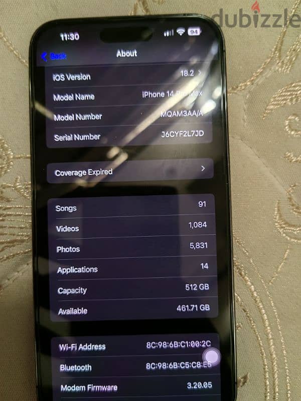14 pro max 512 gb battery health 93% 1